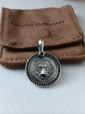 David Yurman Sterling Silver Black Diamond Petrvs Wolfe Pendant Amulet for Men